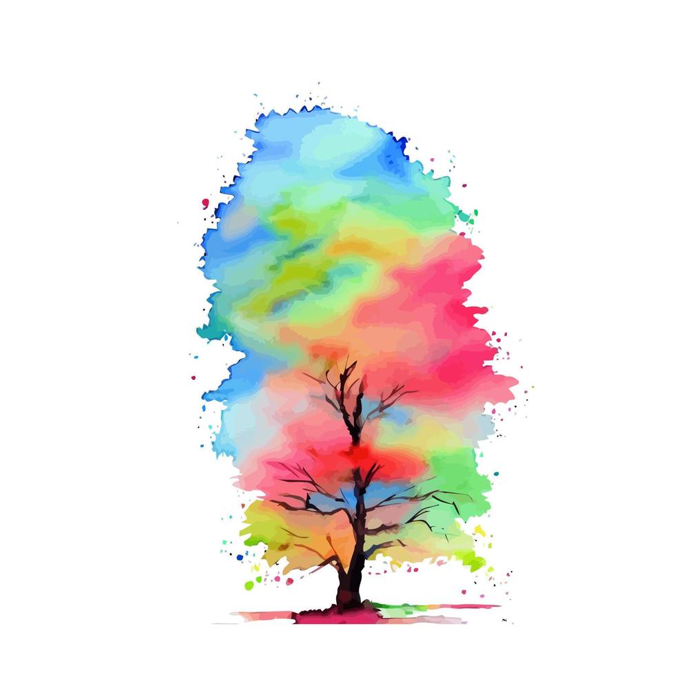 Colorful Watercolor Rainbow Tree vector