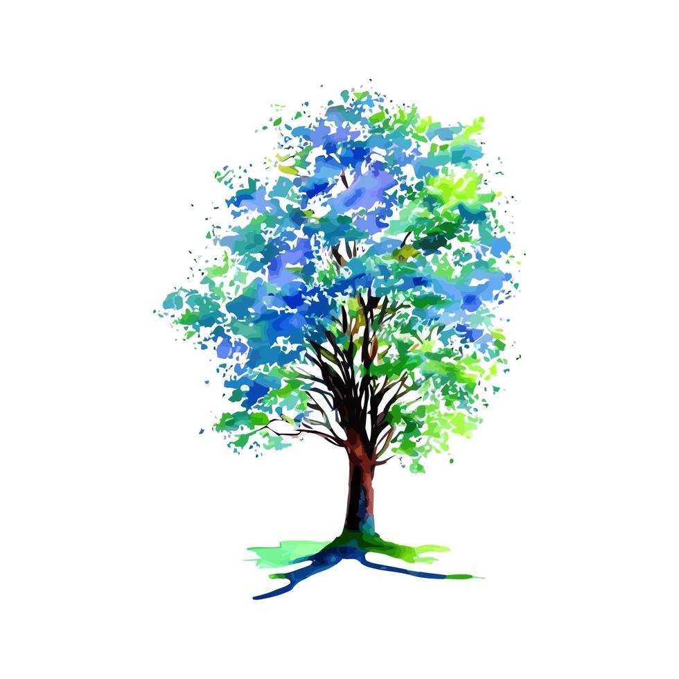 Green Foliage Watercolor Country Tree vector