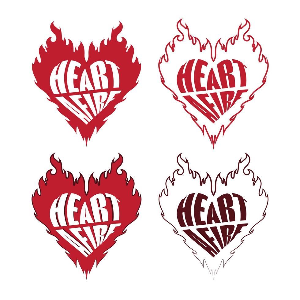 tipografía de fuego de corazón con diseño de vector de corazón en llamas para las necesidades de pegatinas, tatuajes y mercancías
