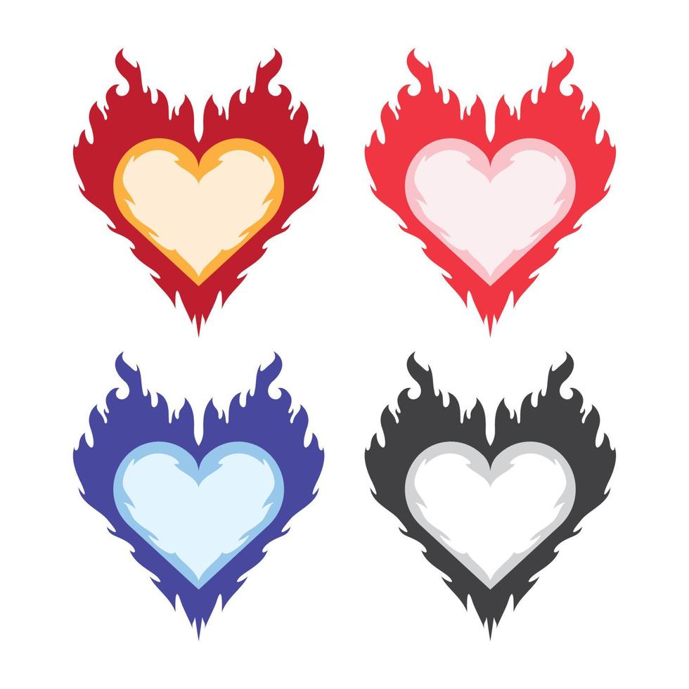 el diseño del vector del corazón en llamas, el diseño del vector del corazón en llamas se puede utilizar para el logotipo, la pegatina, la ropa o la mercancía