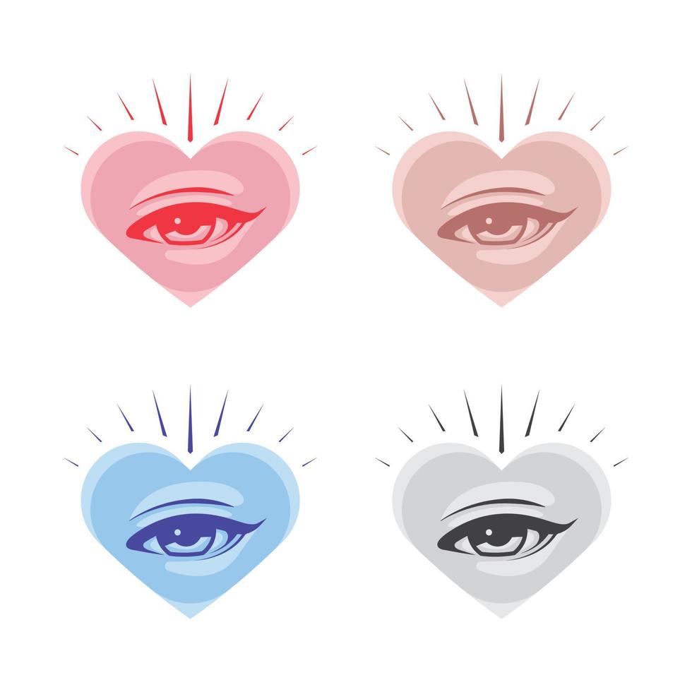 El diseño del vector del ojo del corazón, el vector del ojo en el corazón se puede utilizar para pegatinas, logotipos, prendas de vestir o mercancías.