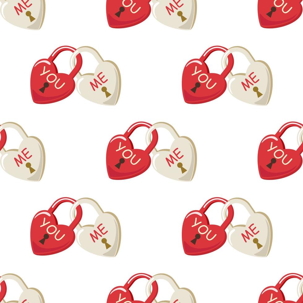 Seamless pattern of heart intertwined padlocks on isolated background. Romantic love design for love and wedding day celebration, greeting cards, invitations, scrapbooking ,textile, paper crafts. vector
