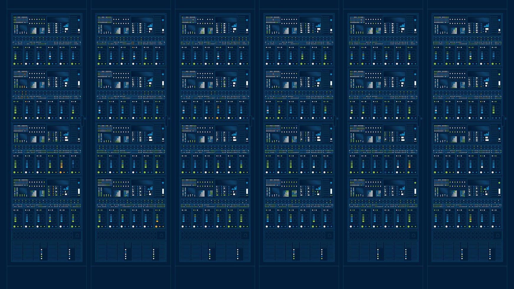 Front view of a working web server, light blue line drawing on dark blue background. Vector image