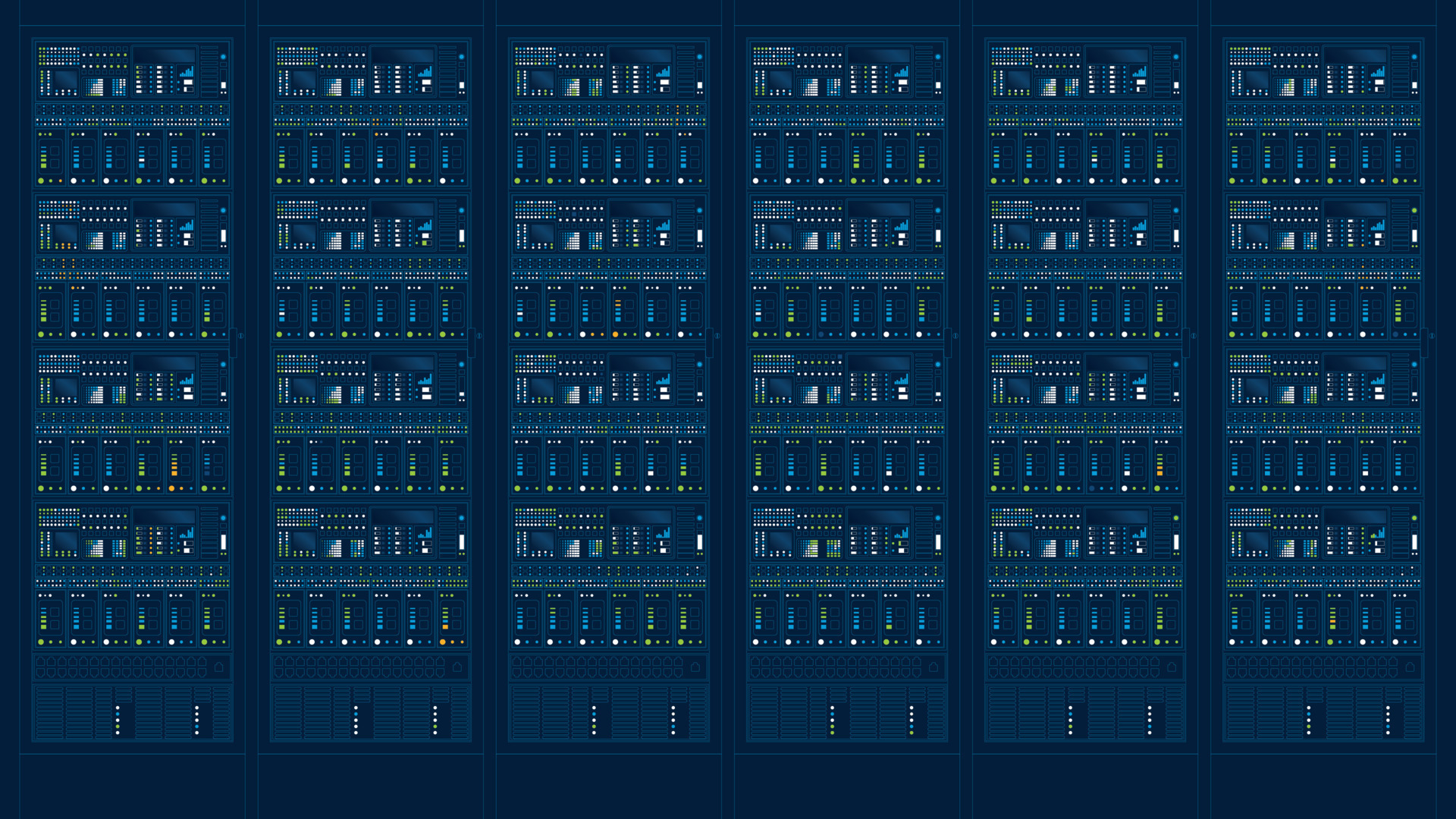 Front view of a working web server, light blue line drawing on dark