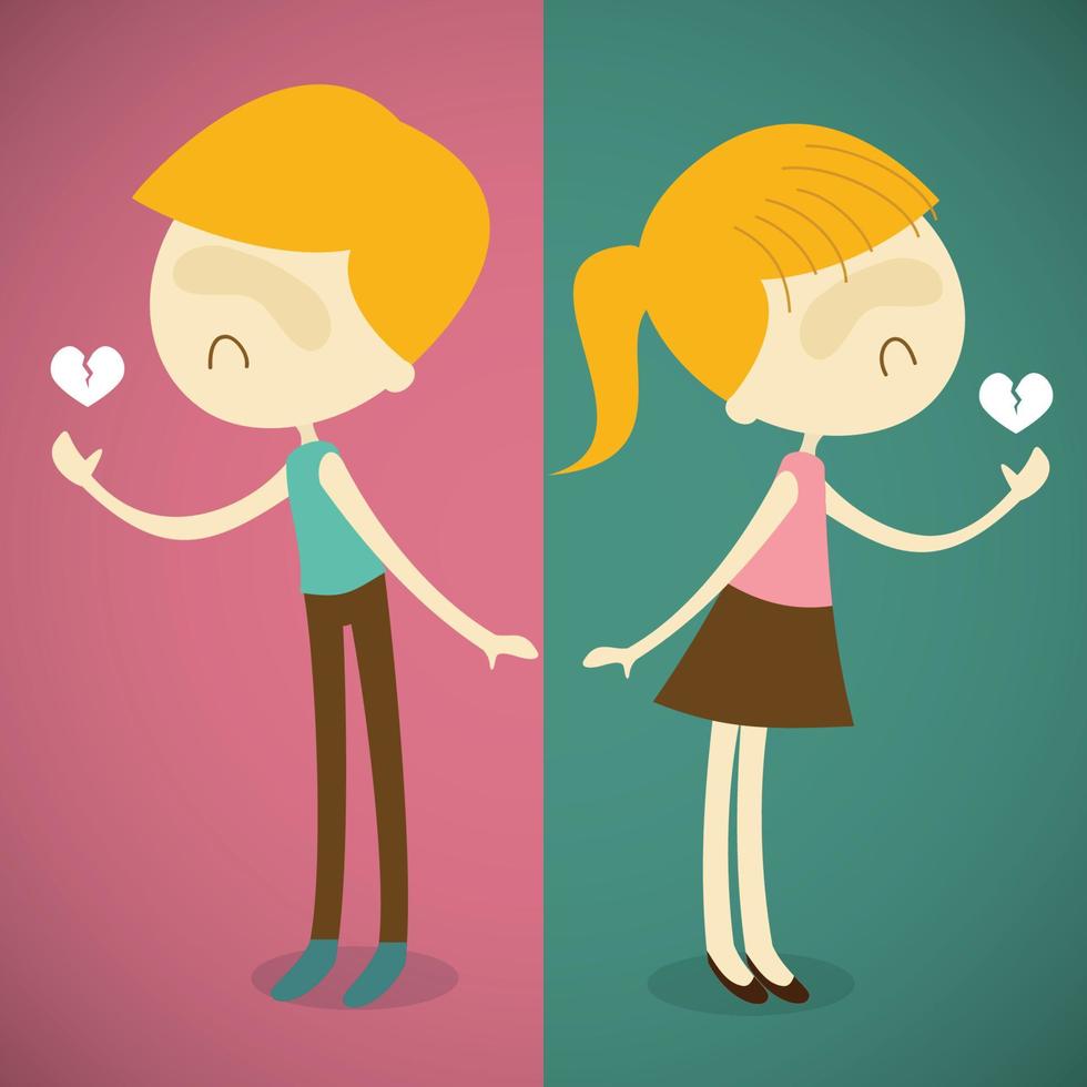 boy and girl broken heart vector