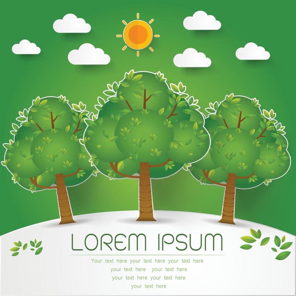 template Set of Green Forest, trees and bushes pop up paper cut style vector