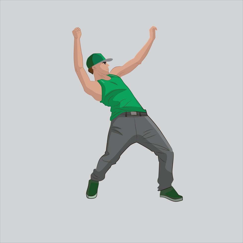 hombre bailando street dance al estilo hip hop urbano. los bailarines disfrutan bailando y bailando break dance. personaje animado. ilustración realista de arte vectorial aislada en fondo gris. vector