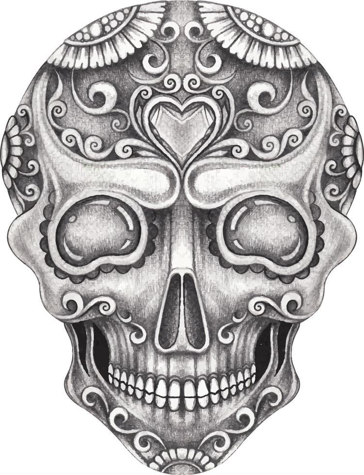 Art skull day of the dead. Hand drawing and make graphic vector. vector