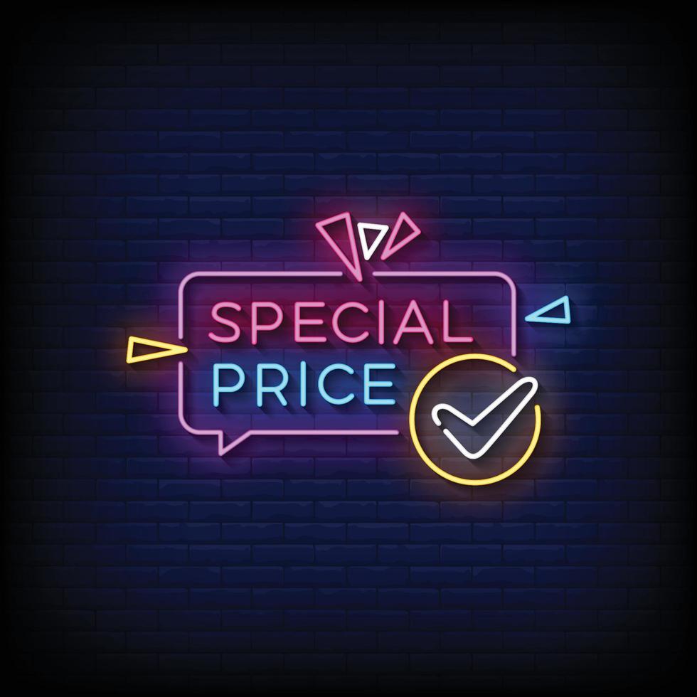 neon sign special price with brick wall background vector illustration