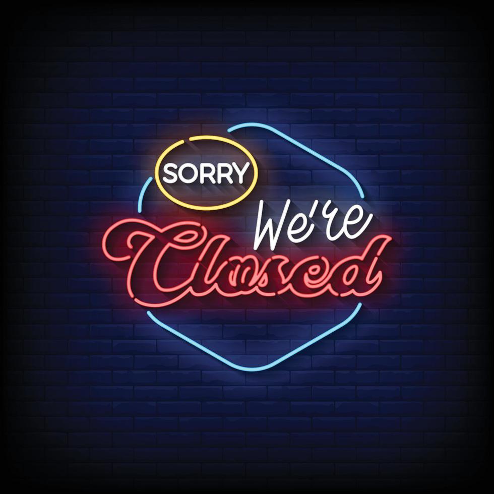 neon sign we are closed with brick wall background vector illustration