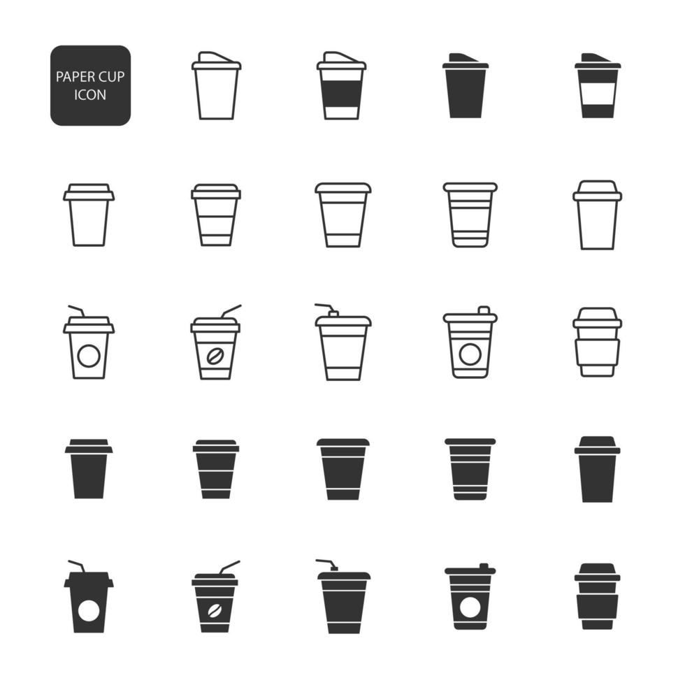 Plantillas de diseño de vectores de iconos de vasos desechables aisladas en fondo blanco