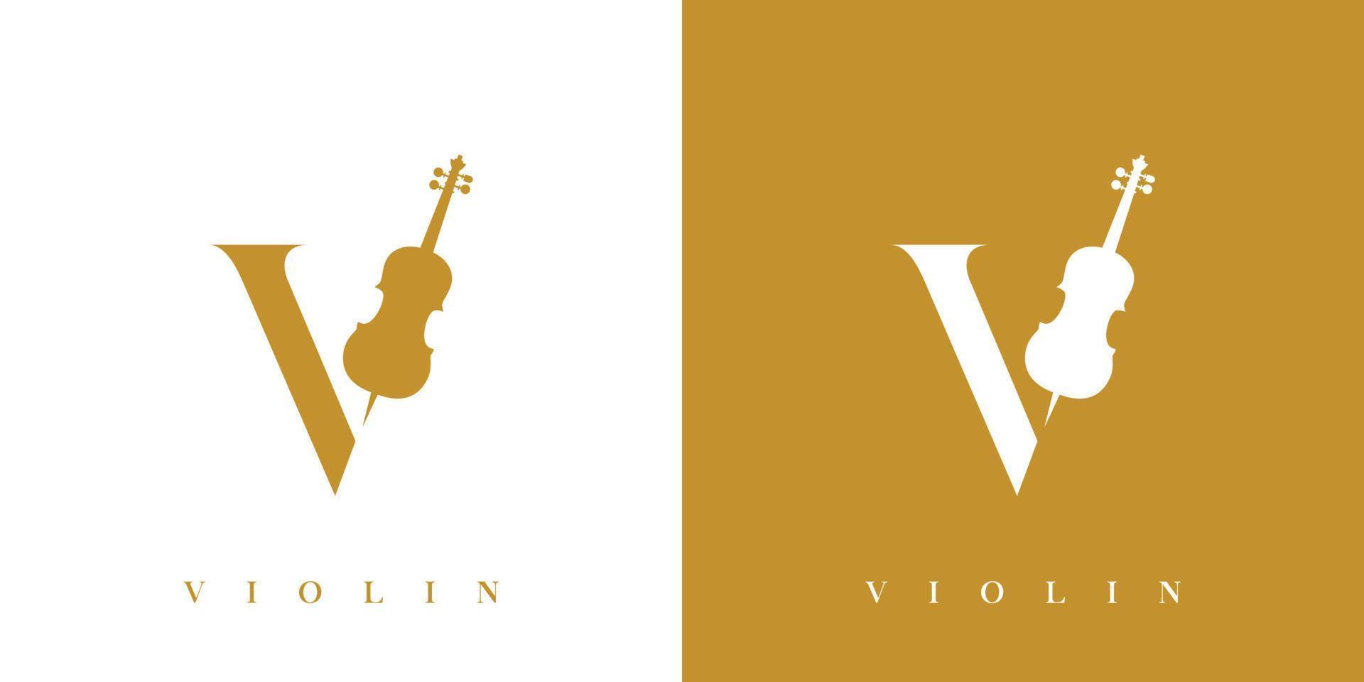 diseño de logotipo de violín inicial de letra v moderno y único vector