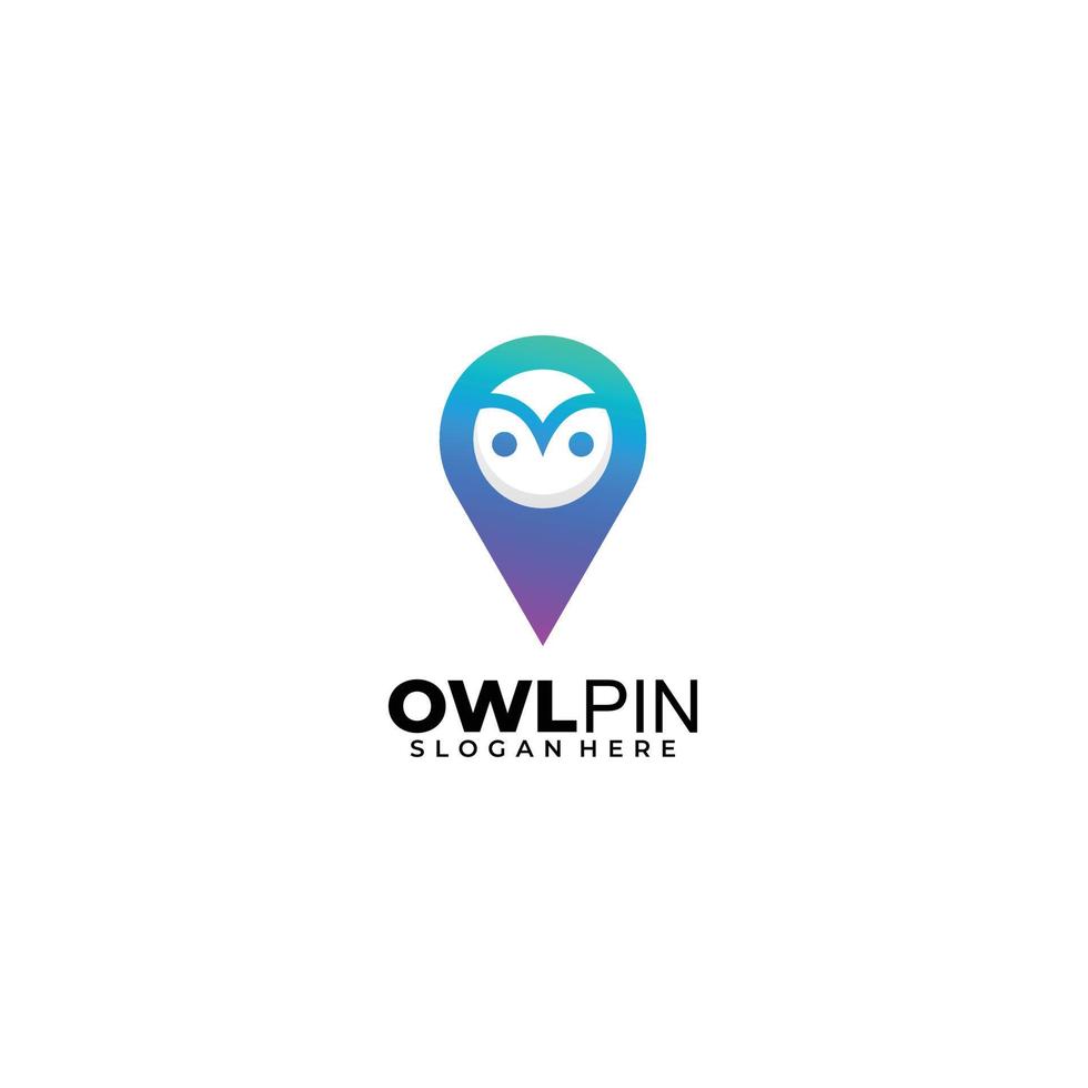 owl icon with pin logo design gradient color vector