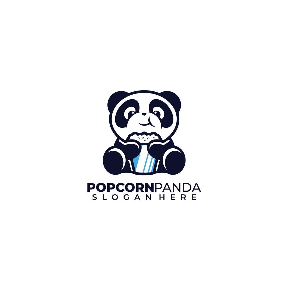 lindo logotipo de panda con ilustración de diseño de palomitas de maíz vector