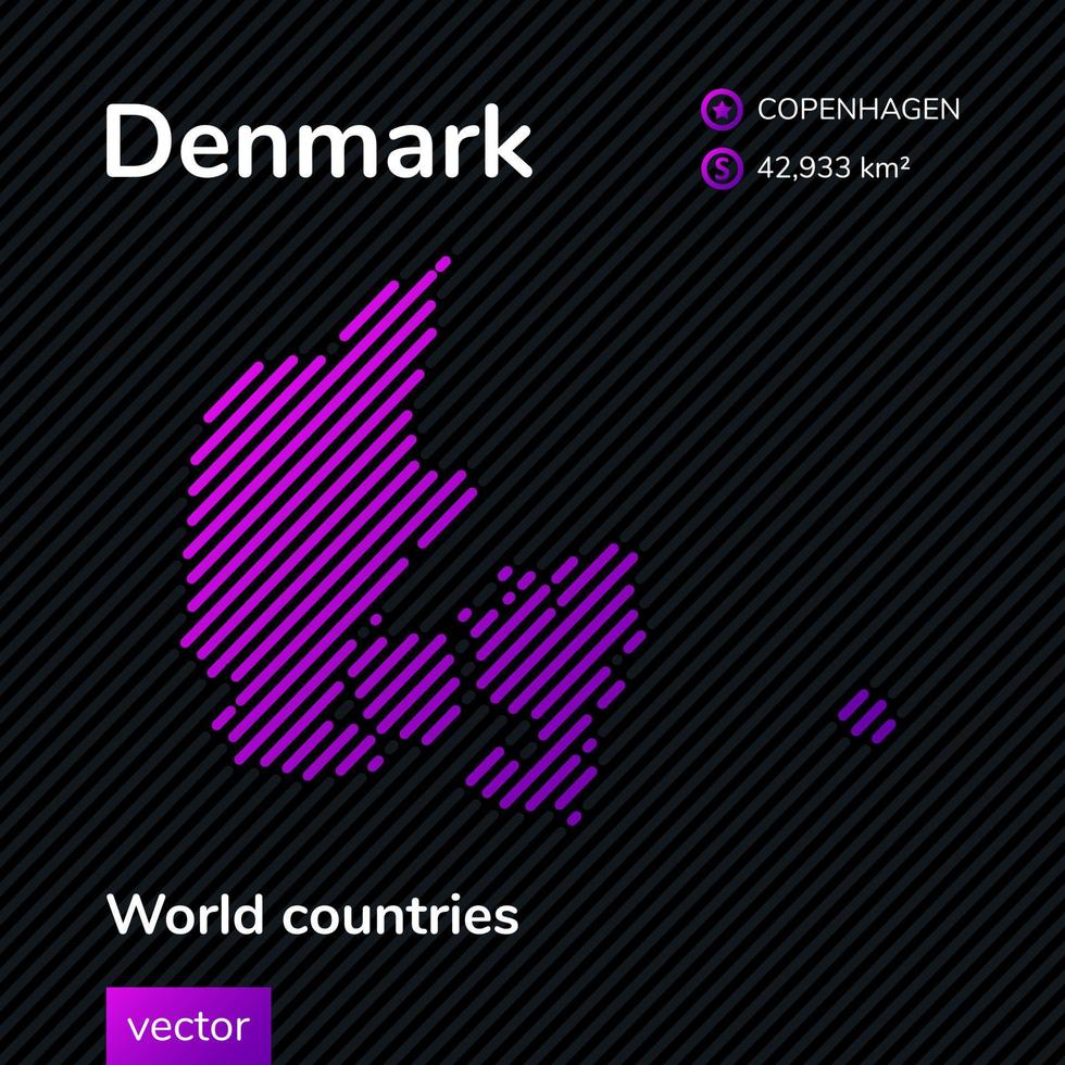 Vector abstract map of Denmark with violet striped texture and striped dark background
