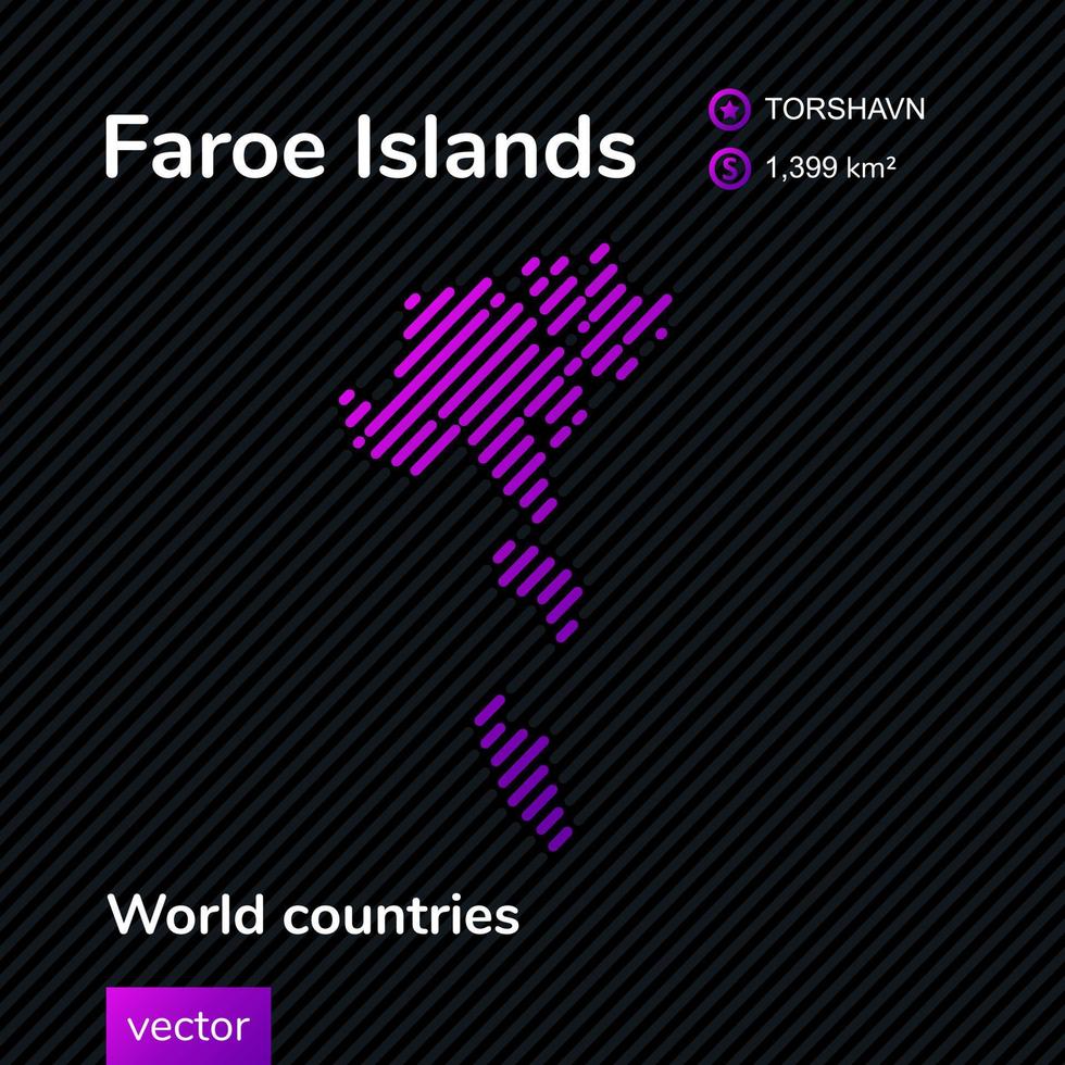 Vector abstract map of Faroe Islands with violet striped texture and striped dark background