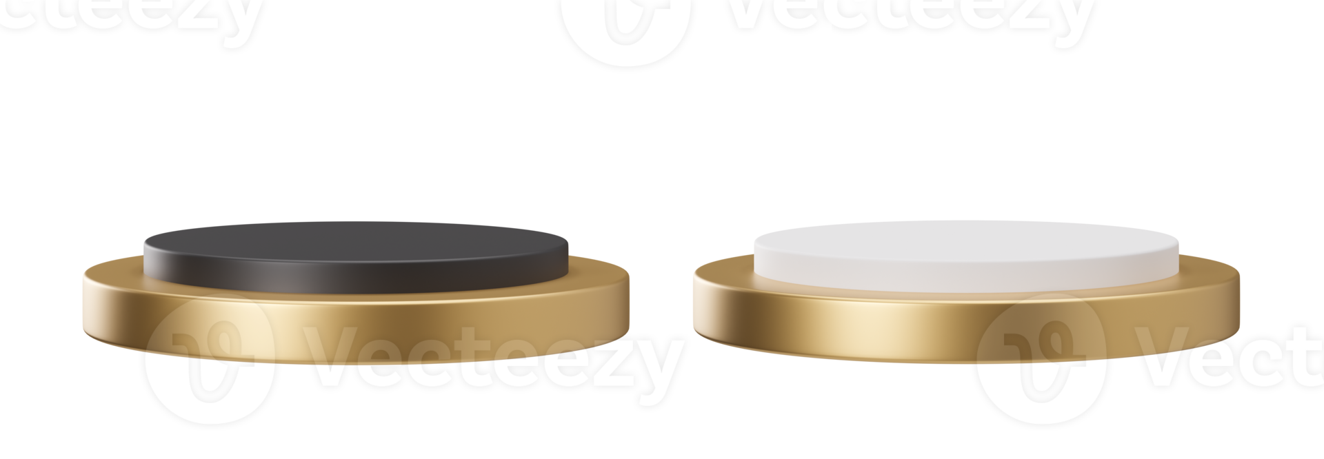 Black, white and golden podiums on transparent background. Elegant podium for product, cosmetic presentation. Luxury mock up. Pedestal or platform for beauty products. Empty scene. 3D rendering. png