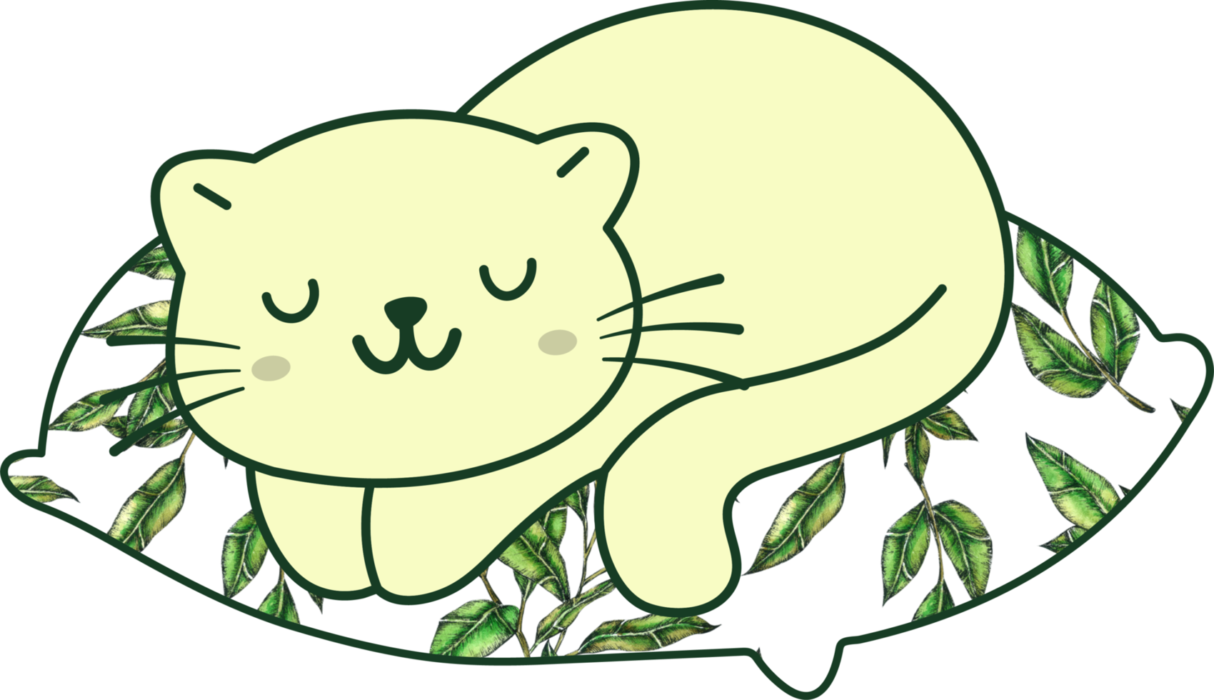 chat mignon dormant sur un oreiller coloré personnage animal de dessin animé dessiné à la main. conception de personnage de dessin animé png