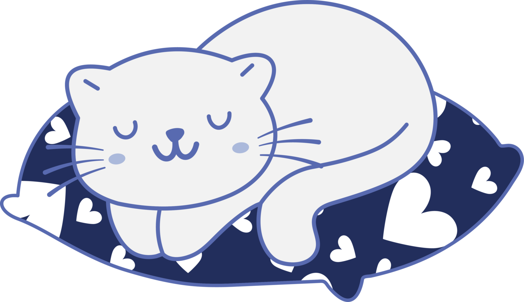 lindo gato durmiendo en una almohada colorida personaje animal de dibujos animados dibujados a mano. diseño de personajes de dibujos animados png