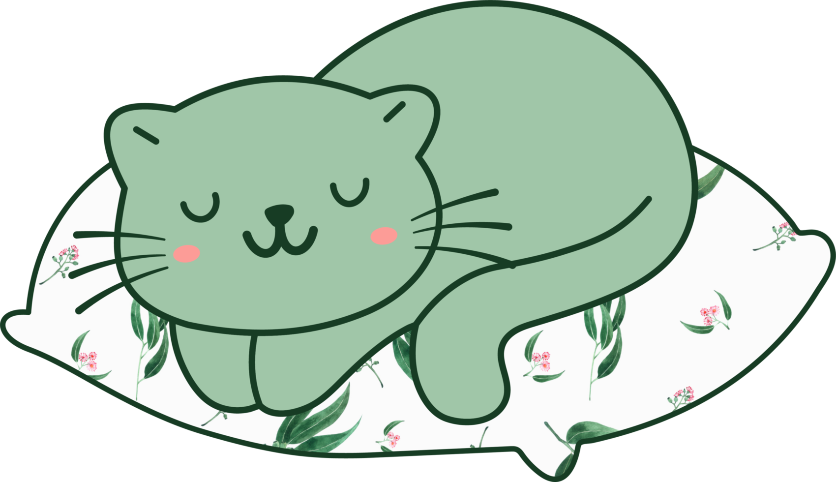 Cute cat sleeping on a colorful pillow hand drawn cartoon animal character. Cartoon character design png