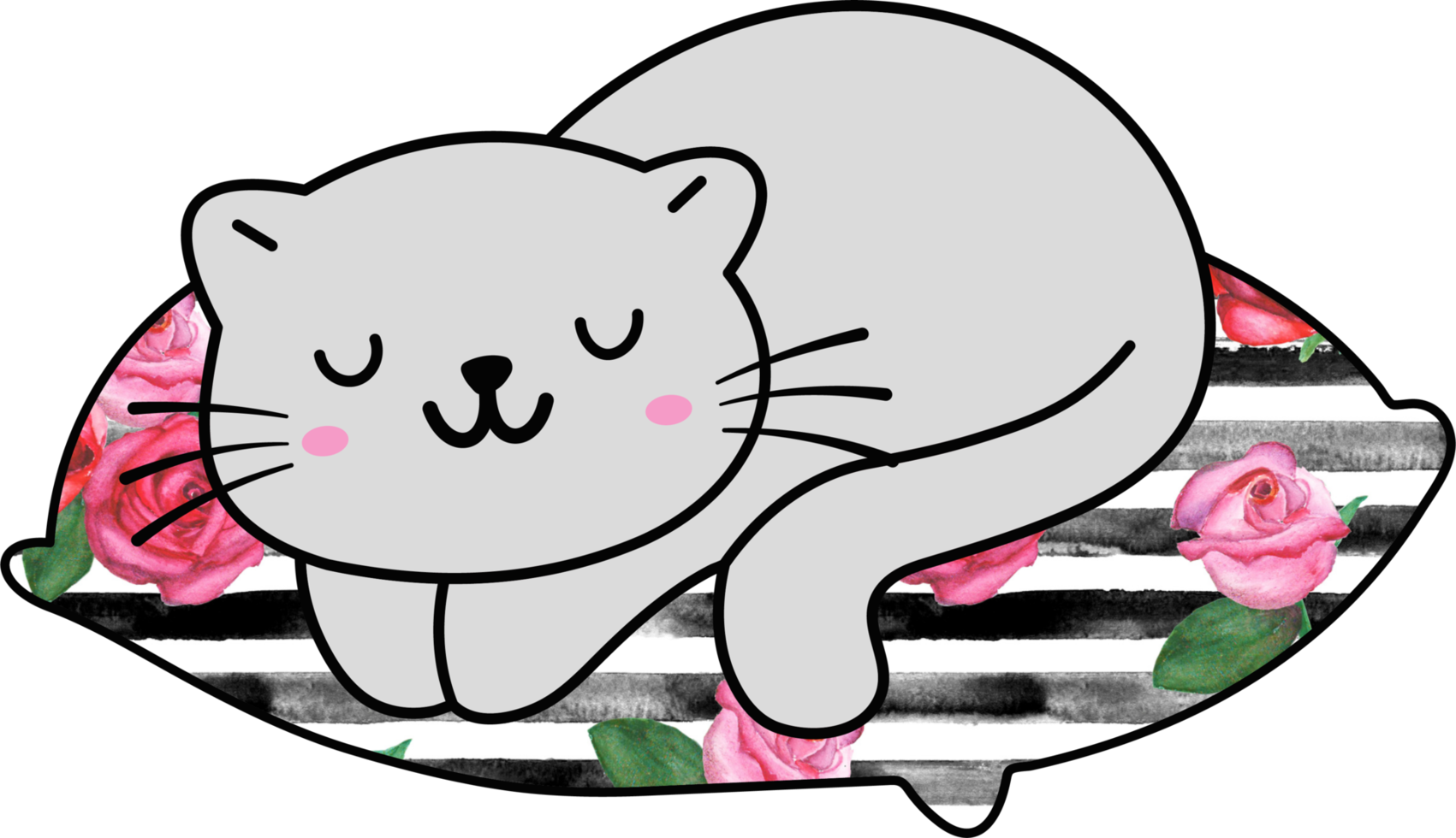 lindo gato durmiendo en una almohada colorida personaje animal de dibujos animados dibujados a mano. diseño de personajes de dibujos animados png