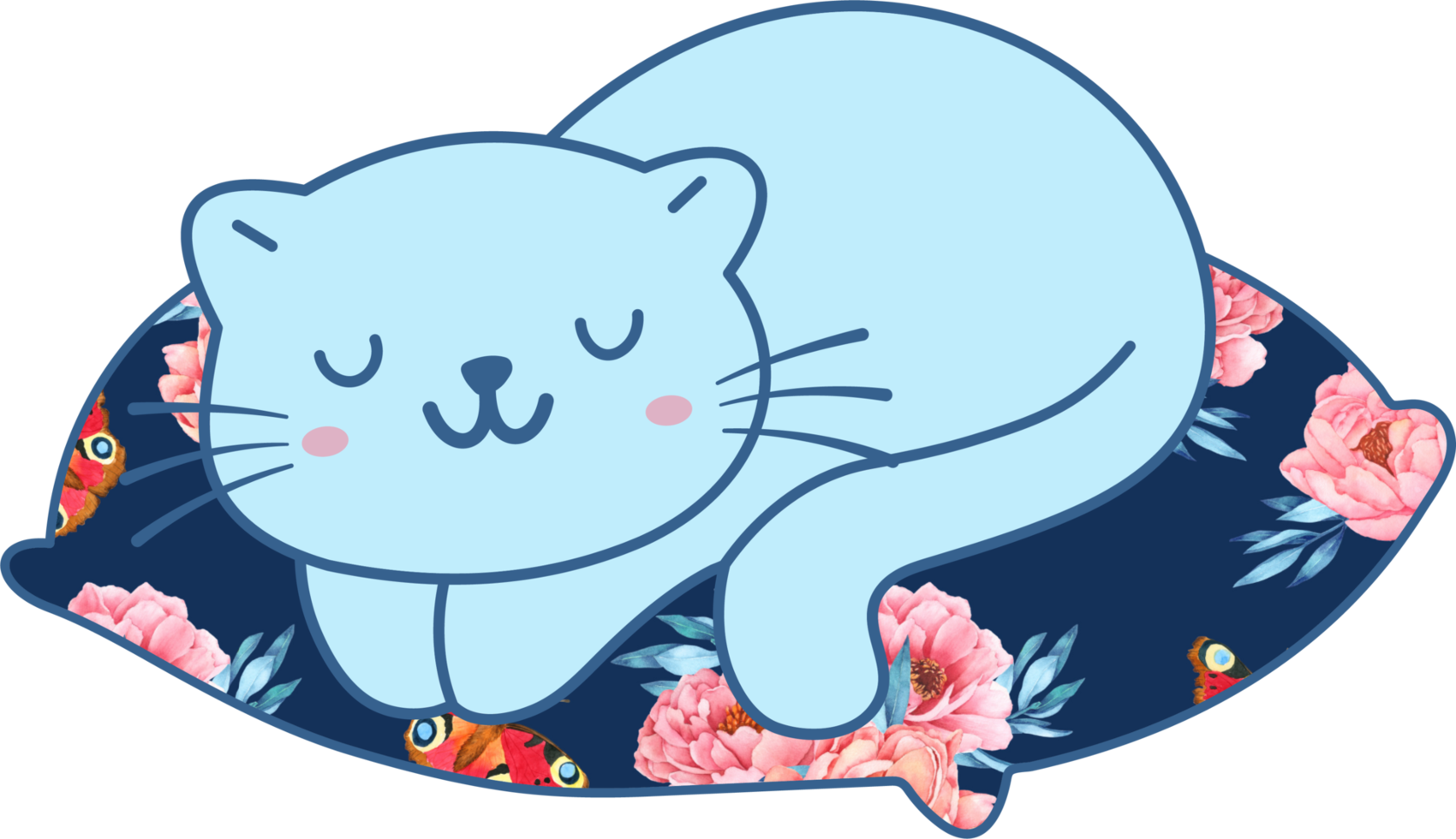 lindo gato durmiendo en una almohada colorida personaje animal de dibujos animados dibujados a mano. diseño de personajes de dibujos animados png