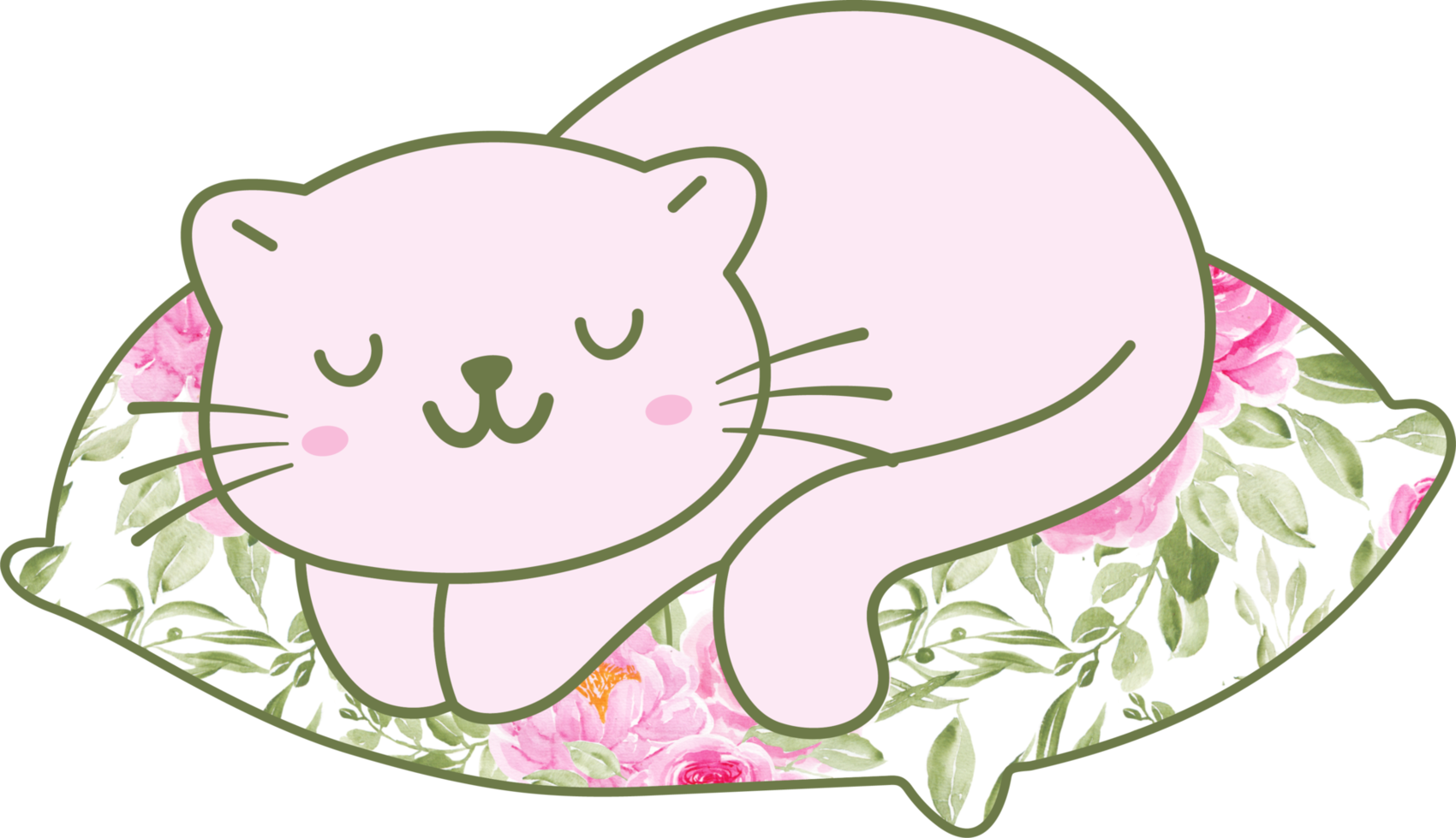 chat mignon dormant sur un oreiller coloré personnage animal de dessin animé dessiné à la main. conception de personnage de dessin animé png