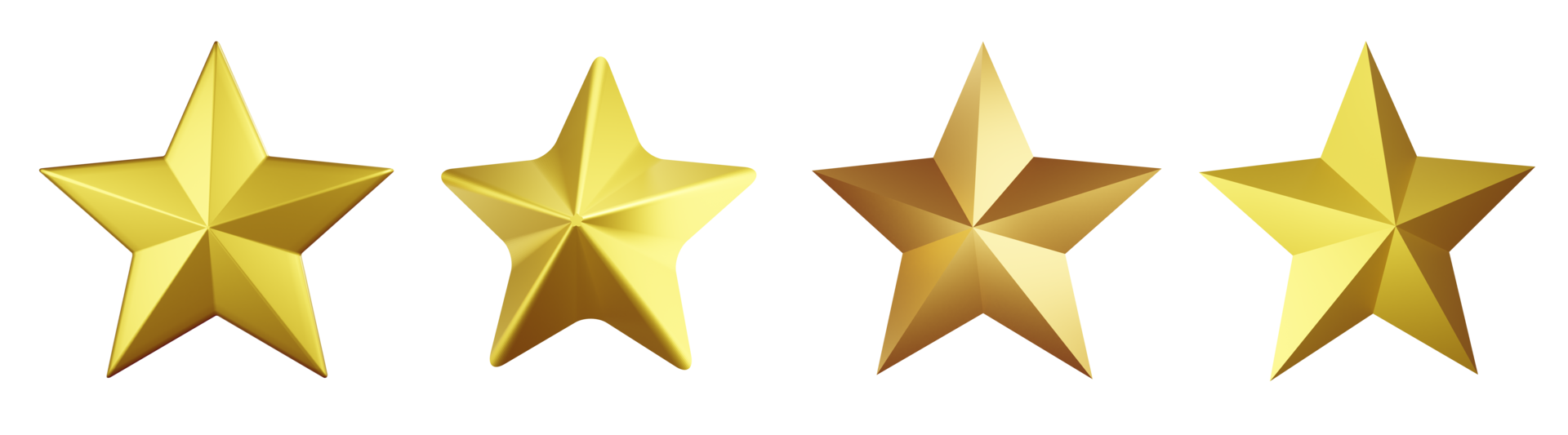 golden star, beautiful star set, christmas star, pentagram for design copy, poster and infographic. with translucent. 3D render illustration png
