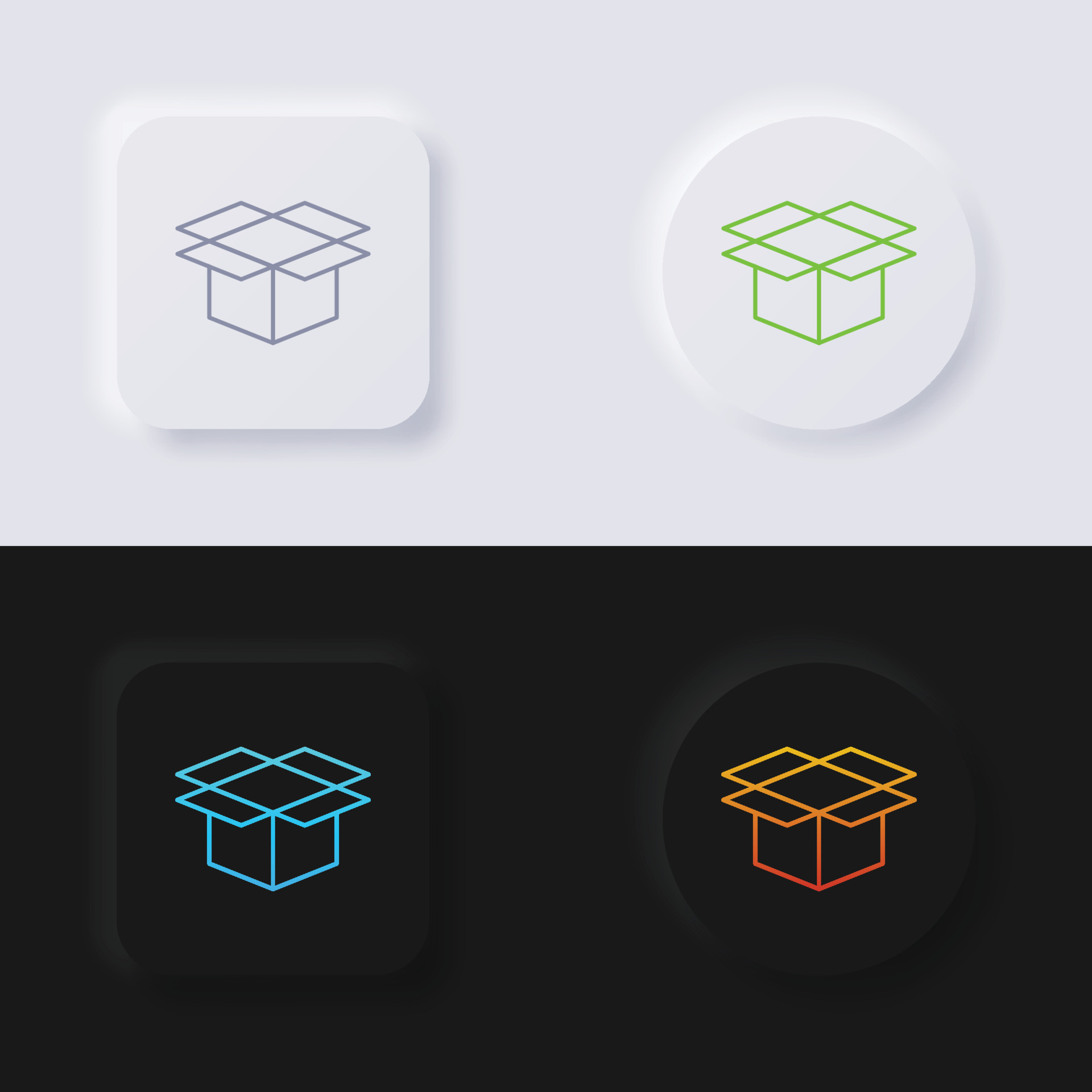 Box icon set, Multicolor neumorphism button soft UI Design for Web ...