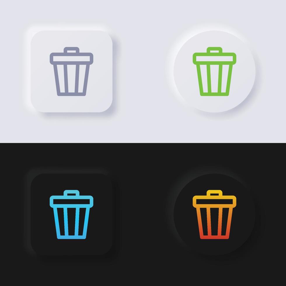 Rubbish bin symbol button icon set, Multicolor neumorphism button soft UI Design for Web design, Application UI and more, Button, Vector. vector