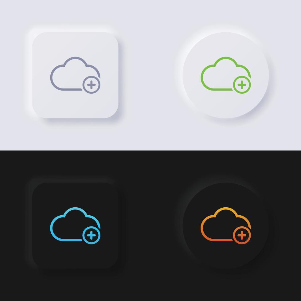 icono de nube con símbolo más, botón de neumorfismo multicolor diseño de interfaz de usuario suave para diseño web, interfaz de usuario de aplicación y más, conjunto de iconos, botón, vector. vector