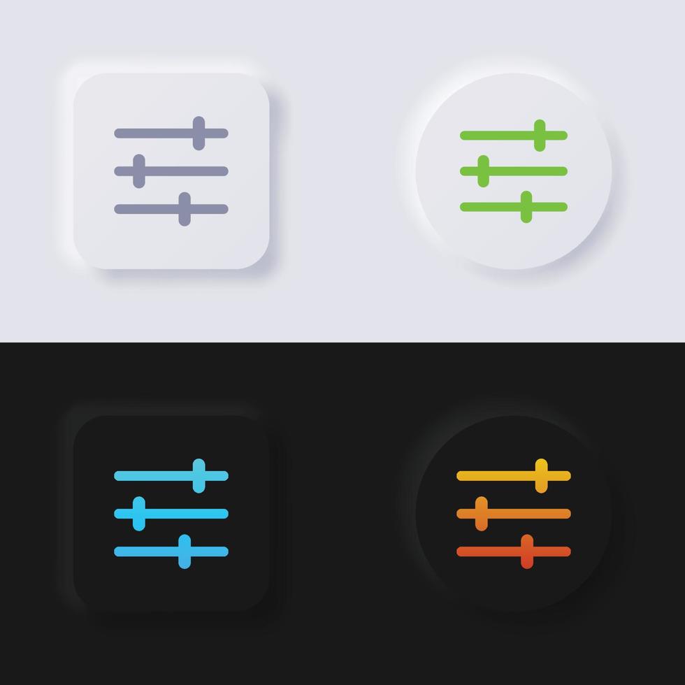 Setting symbol or Control icon set, Multicolor neumorphism button soft UI Design for Web design, Application UI and more, Button, Vector. vector