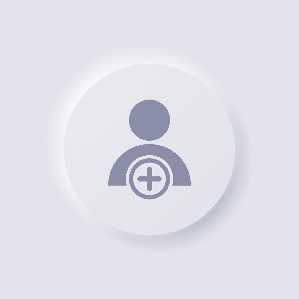 Person icon with plus symbol, White Neumorphism soft UI Design for Web design, Application UI and more, Button, Vector. vector