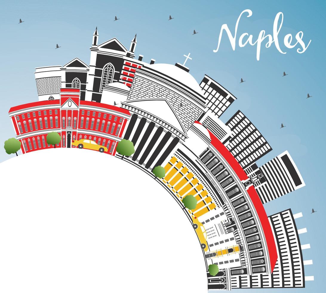 horizonte de la ciudad de nápoles italia con edificios de color, cielo azul y espacio de copia. vector