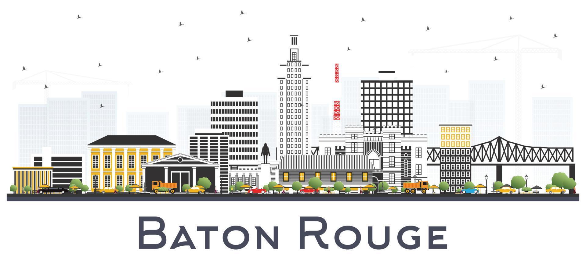 Baton Rouge Louisiana City Skyline with Color Buildings Isolated on White. vector