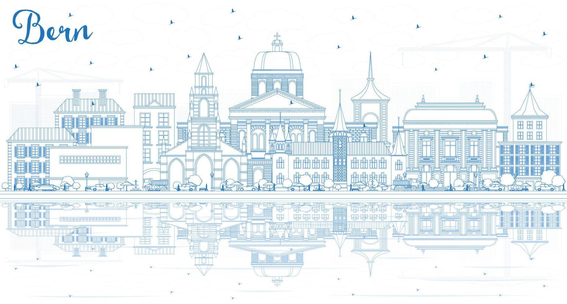 Outline Bern Switzerland City Skyline with Blue Buildings and Copy Space. vector