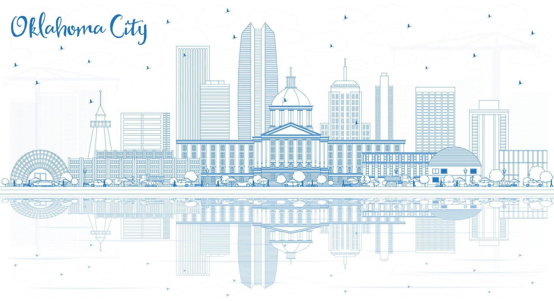 Outline Oklahoma City Skyline with Blue Buildings and Reflections. vector