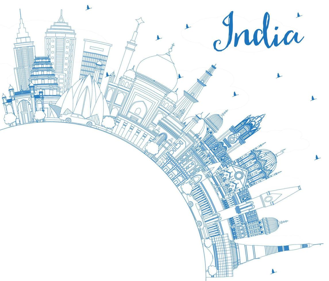 Outline India City Skyline with Blue Buildings and Copy Space. 17261877
