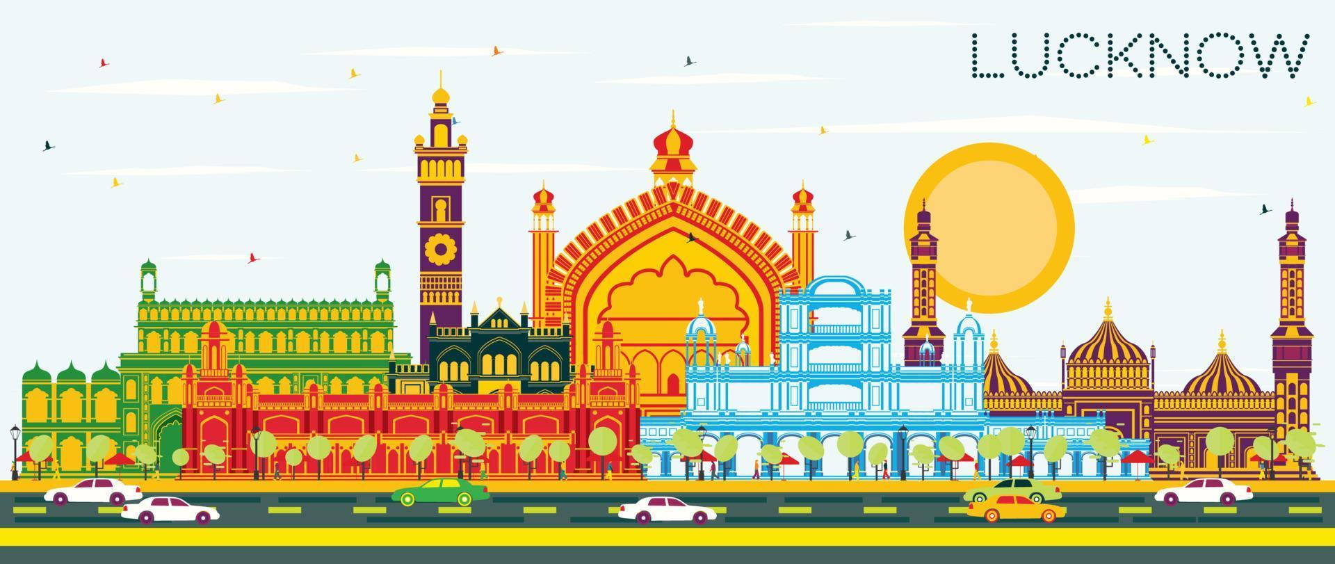 Lucknow India City Skyline with Gray Buildings and Blue Sky. vector
