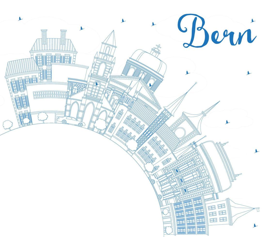 Outline Bern Switzerland City Skyline with Blue Buildings and Copy Space. vector