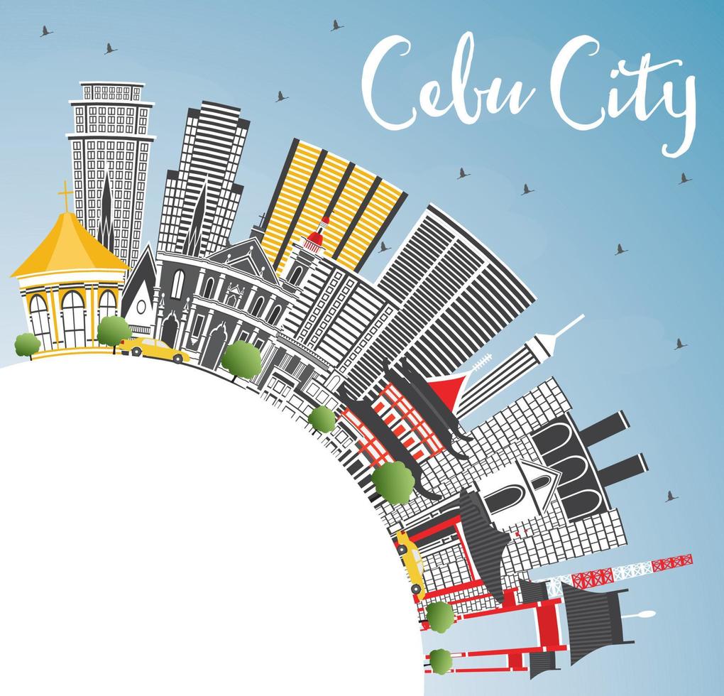 el horizonte de la ciudad de cebú, filipinas, con edificios grises, cielo azul y espacio para copiar. vector