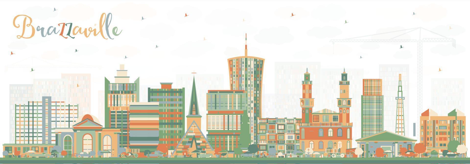 Brazzaville Republic of Congo City Skyline with Color Buildings. vector