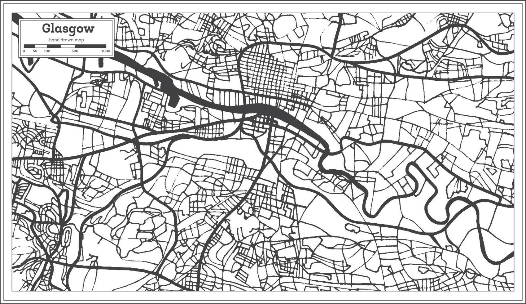 mapa de la ciudad de glasgow escocia en estilo retro. esquema del mapa. vector