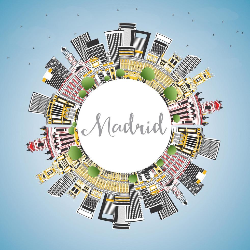 Madrid Spain City Skyline with Gray Buildings, Blue Sky and Copy Space. vector