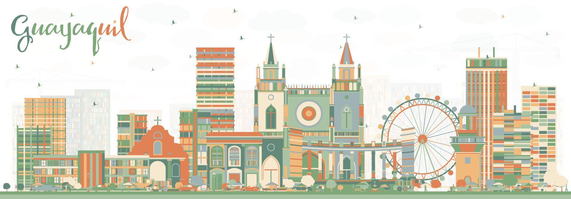 Guayaquil Ecuador City Skyline with Color Buildings. vector
