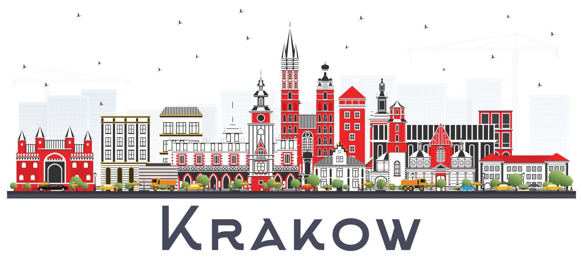 El horizonte de la ciudad de Cracovia, Polonia, con edificios de colores aislados en blanco. vector