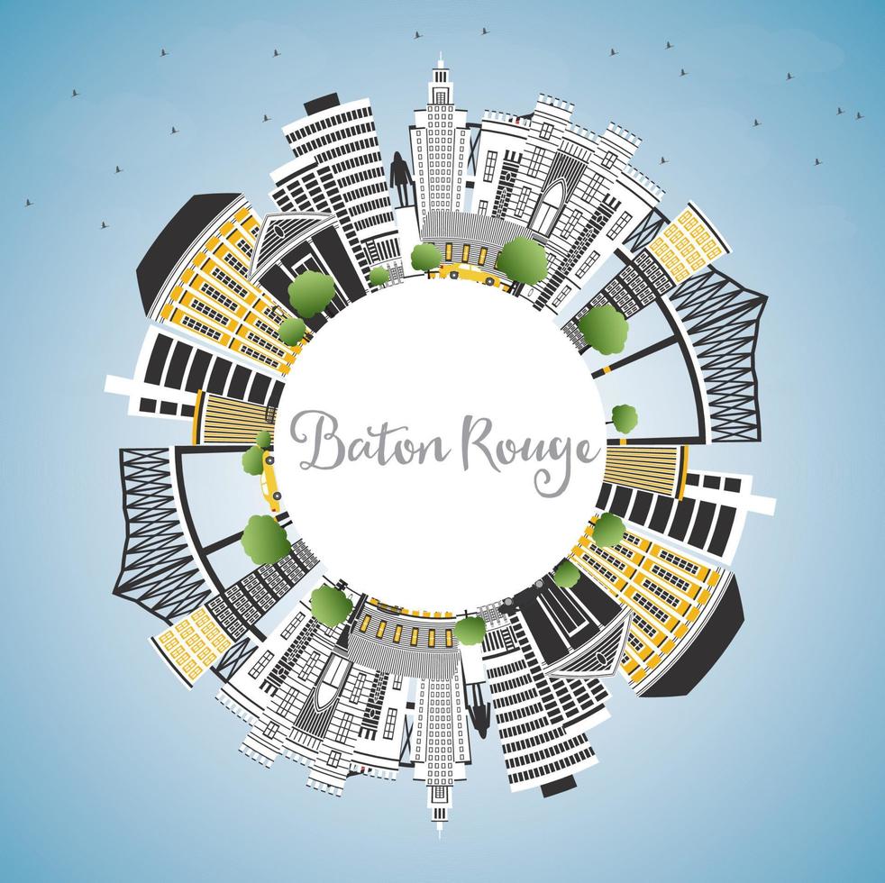 Baton Rouge Louisiana City Skyline with Color Buildings, Blue Sky and Copy Space. vector