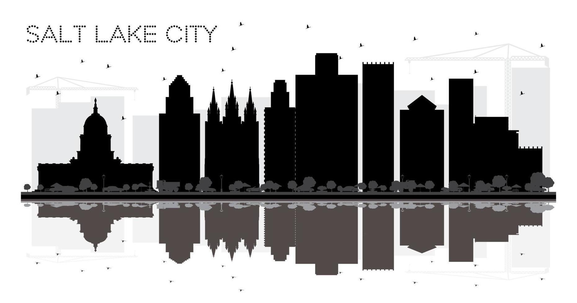 Salt Lake City Utah Skyline black and white silhouette with Reflections. vector