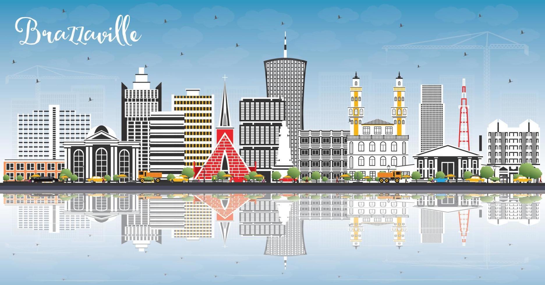 Brazzaville Republic of Congo City Skyline with Gray Buildings Blue Sky and Reflections. vector