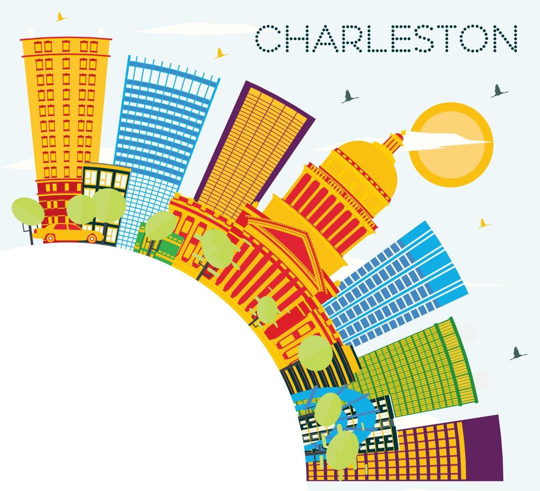 horizonte de la ciudad de charleston con edificios de color, cielo azul y espacio para copiar. Virginia del Oeste. vector